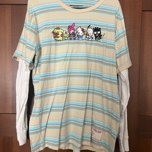 Hello Kitty Long Sleeve Shirt - Cream, Blue, and Orange Stripes